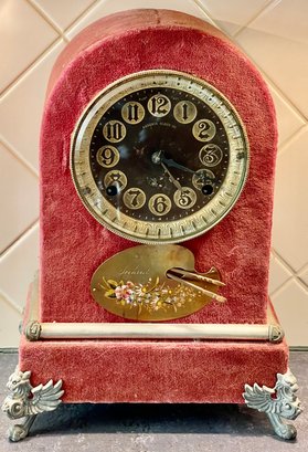 Antique Ansonia Clock Company Florentine No. 2 8 Day Strike Clock Back Action With Red Velvet And Griffin Legs