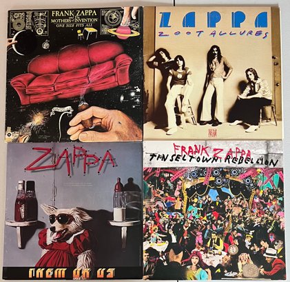 (4) Vintage Frank Zappa Vinyl Albums - Them Or Us Zoot Allures, Tenceltown Rebellion, And One Size Fits All