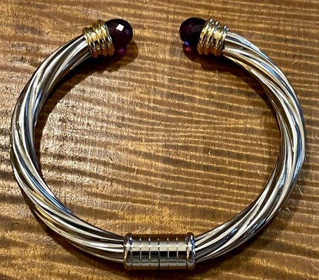 Steel By Design  Amethyst And Stainless Steel Twisted Bangle Bracelet 9.2 Carat Total Weight Amethyst