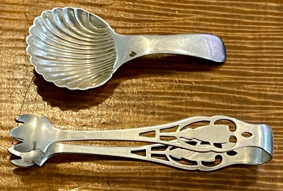 Sterling Silver Steiff Small Spoon & Sterling Silver Sugar Tongs - Total Weight 38 Grams