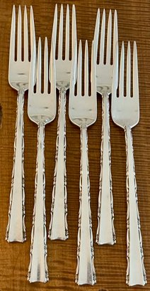 6 Lunt Sterling Silver Madrigal 7.5 Inch Dinner Forks Flatware - Total Weight - 310 Grams