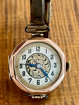 Antique Kino Watch Company 9K Gold Case Watch With Rolled Gold 8 Inch Band