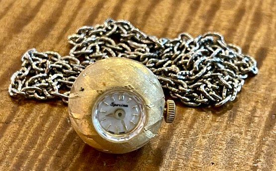 Vintage Sperina Ball Pendant Watch With Gold Tone Chain