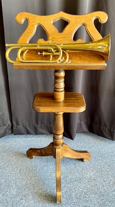 Leedy And Ludwig Elkhart Indiana No. 278858 Horn And Solid Dark Pine Music Stand