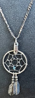 Vintage Sterling Silver 24 Inch Chain Necklace With Dream Catcher Pendant - Total Weight 5.2 Grams