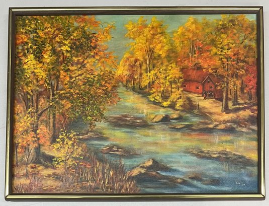 Original Lily 1984 Autumn Landscape Oil Painting