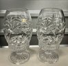 Pair Of Made In Poland Hand Cut Lead Crystal 11' Candle Holders With Bases