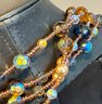 Joan Rivers Gold Tone Purple Aurora Borealis Crystal Glass Beaded Necklace 100'