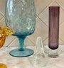 Art Glass Lot - Fenton Amber Compote, Coin Dot Dish, MCM Blue Dish, LSA Poland Bud Vase