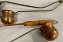 (3) Copper And Brass Spirits Scoops - Rum, Whiskey, And Brandy - And (1) Copper Scoop With Wood Handle