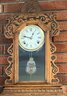 Antique New Haven Clock Co. Kitchen Clock With Hand Carved Trim And Key (as Is)