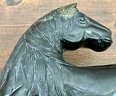 Vintage Hand Carved Obsidian 10' Horse Sculpture On Wood Base