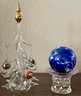 Art Glass Lot - Hand Blown Christmas Tree With Glass Ornaments Italy, Glass Hat, Hand Blown Glass Ornament