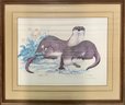 Vintage J. F. Landenberger Signed Limited Edition 125 750 River Romp Otters Wyoming Print In Frame