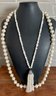 Freshwater Pearl And Sterling Silver Clasp Lariat Style Necklace & Joan Rivers Faux Pearl Necklace Gold Tone