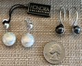 3 Pairs Honora Sterling Silver And Pearl Earrings - White - Large Pearl And Grey Pearl Wires