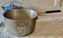 Vintage Blue Enamel Bucket With Lid, Large Aluminum Pan, And A William Sanoma Burger Grill