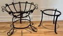 (2) Wrought Iron Plant Stands With Zanesville Ohio Stoneware Pottery Bowl