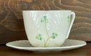 Belleek Pitcher With Cup And Saucer & Basket Weave Bowl
