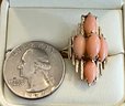 14k Gold 585 Natural 5.8 Ct, Pink Cabochon Natural Coral Ring Size 8.125 - Total Weight 4.83 G  GIA Appraisal