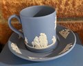 (3) Wedgewood Blue Jasperware Teacups And Saucers With Boxes And Paperwork