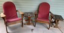 2 Vintage Adirondack Chairs With Cushions And Side Tables