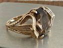 Stunning Vintage 10K Gold Large Faceted Smoky Quartz Ring - Size 6.5 - Total Weight
