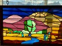 Vintage 31' X 16' Wood Framed Stained Glass Window Panel