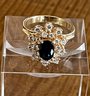 Vintage 14K Gold - Sapphire - Cluster Diamond Cocktail Ring Size 6.5 - Total Weight 4.4 Grams