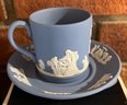 (3) Wedgewood Blue Jasperware Teacups And Saucers With Boxes And Paperwork