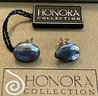 Honora 14K Gold And Dark Grey Freshwater Pearl Earrings In Original Box