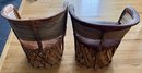Pair Of Vintage Mexican Equiple Twig Back Leather Trim And Seat Chairs (as Is)