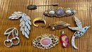 Vintage Pin Lot - Trifari Wings - Mamselle - Sarah Coventry Cherrys & Bird With Rhinestones - Avon Stick Pin