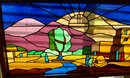 Vintage 31' X 16' Wood Framed Stained Glass Window Panel