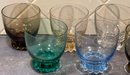 (8) Art Glass Low Ball Glasses With Crimped Vases