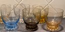 (8) Art Glass Low Ball Glasses With Crimped Vases