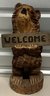 Vintage Hand Carved 22' Wood Bear With Reversable Welcome And Go Away Sign