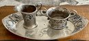 Rare Antique Posen 800 Silver Griffin Motif Tea Serving Set - Cream - Sugar And Tray - 212 Grams