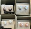 4 Pairs Of Honora Sterling Silver Post Cultured Pearl Earrings In Original Box - White - Grey - Pink - Brown