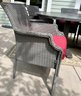 Faux Wicker Patio Set - Round Table And 6 Chairs With Red Cushions