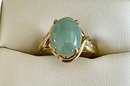 14K 585 Gold Cast 4.76 Carat Jadeite Cabochon Ring Size 8  - Total Weight 5.05 Grams - With G I A Appraisal