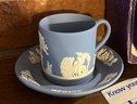 Wedgewood Blue Jasperware Teacup And Saucer With Shakespeare Mini Plate (not In Original Box)