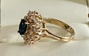 Vintage 14K Gold - Sapphire - Cluster Diamond Cocktail Ring Size 6.5 - Total Weight 4.4 Grams