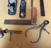 Vintage And Antique Tool Lot - Planers, Calipers, Hand Drill, And Protractor