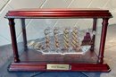 USS Constitution Art Glass Ship In Cherry Wood Shadow Box
