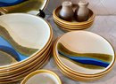 Mikasa Style Kraft Blue River Stoneware Dish Set - (7) Dinner Plates, (5) Side Plates, (7) Saucers, Mugs, More