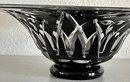 Large Libby Art Deco Crystal Black Cut To Clear Bowl Signed