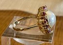 Vintage 585 14k Gold - Pearl - Ruby And Diamond Cocktail Ring S & N Jewelers Size 7 - Total Weight 5.4 Grams