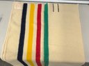 Vintage Hudson Bay 100 Percent Wool 2 Point Primary Color Stripe Blanket