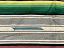 Vintage Colorful Mexico Wool Light Weight Woven 64' X 102' Blanket With Fringe